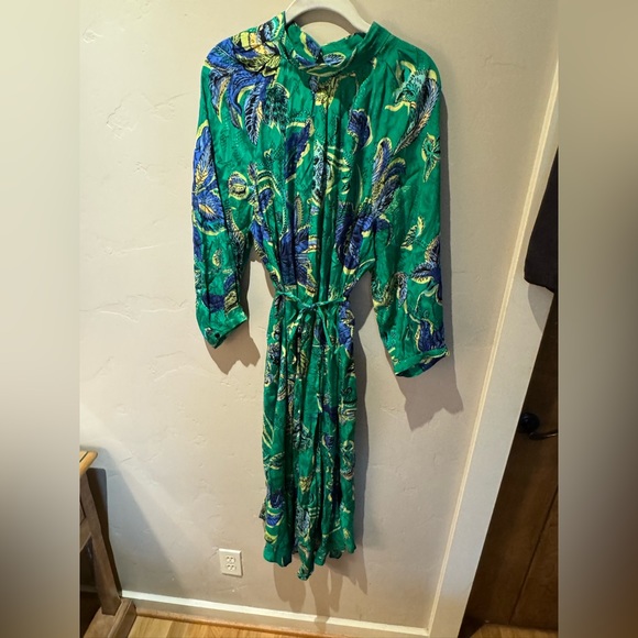 NWT Anthropologie Maeve Mock Neck Dress Maxi Midi Green Summer Paisley Large - Picture 4 of 6